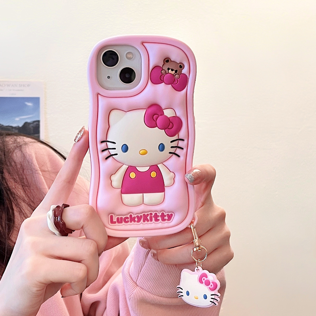 สําหรับ iphone 16 15 14 13 12 11 pro max plus 3D ขยาย Lucky KT กระต่ายเคสซิลิโคน