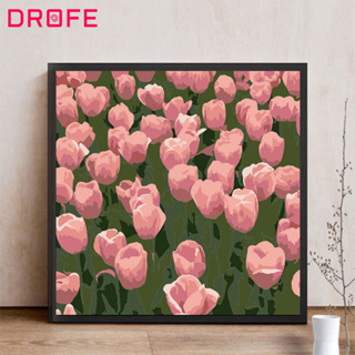 Drofe【20*20 ซม. พร้อมกรอบ】ภาพวาดสีน้ํามันบนผ้าใบ ตามตัวเลข รูปดอกทิวลิป DIY สําหรับตกแต่งงานแต่งงาน