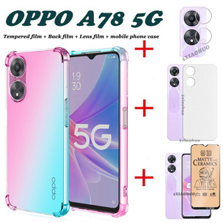 (4in1) เคสโทรศัพท์มือถือ กันตกสี่มุม ฟิล์มเซรามิคนิ่ม ไล่โทนสี สําหรับ OPPO A78 5G A17 A17K A77S