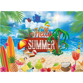 Hello Summer Beach แบนเนอร์ธีมปาร์ตี้ริมทะเลเขตร้อน สระว่ายน้ํา ปาร์ตี้ พื้นหลังถ่ายภาพ ทะเลสีฟ้า ฮาวาย Sunshine Luau ธีมตกแต่ง 6x4 ฟุต