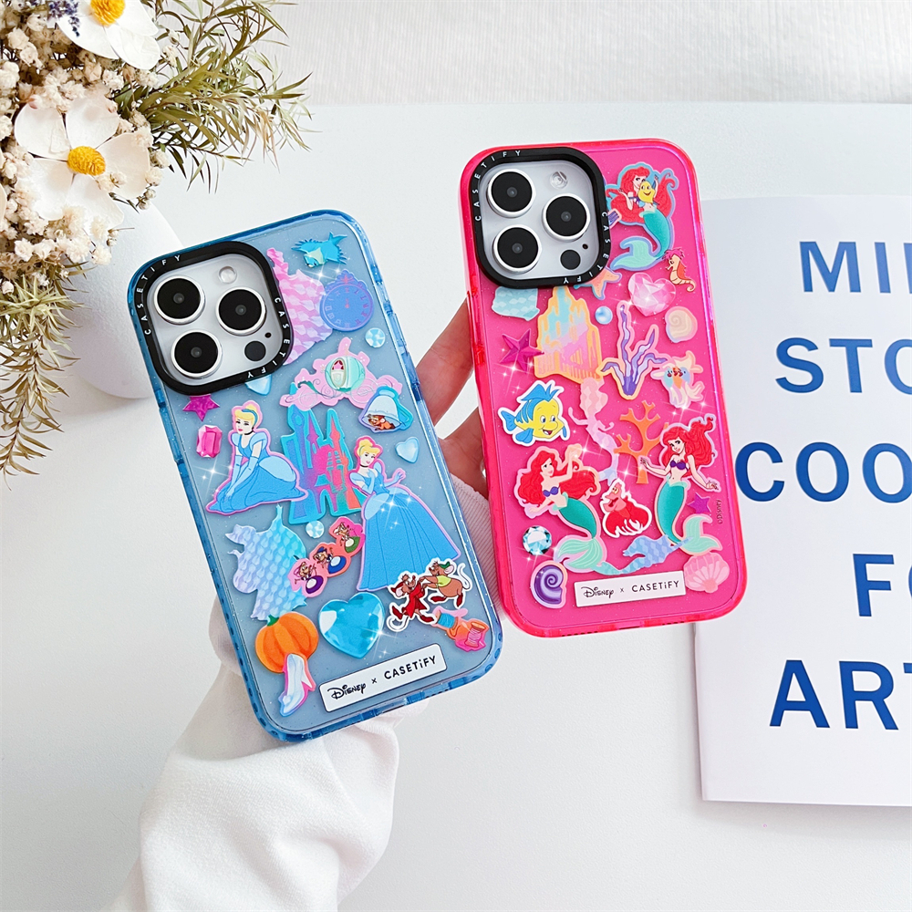Casetify Glitter Shine สําหรับ iPhone 14 Pro Max Disney Princess Ariel Cinderella สําหรับ iPhone 12 13 Pro Max Soft TPU สําหรับ iPhone 11 กันกระแทก iPhone 13 14