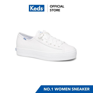 Promo original 2023 Keds (ฟรีถุงเท้าสองคู่) WH57310 รองเท้าผ้าใบลําลอง หนังวัวแท้ สีขาว