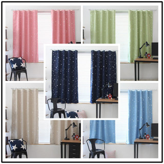 Thai stock Star Sky Curtain ห้องนั่งเล่นห้องนอนความหนาแน่นสูงหนาทึบผ้าม่านสีทึบดาวผ้าม่านเจาะร้อน Macaron Warm Color Curtains Fully Blackout Star ห้องนอนสีเงินร้อนห้องนั่งเล่นระเบียงหน้าต่างลอยผ้าม่านสำเร็จรูป ขนาดกว้าง x สูงซม