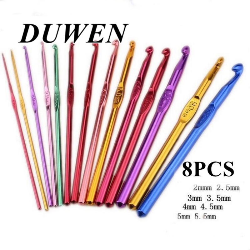 DUWEN ชุดตะขอเข็มถักโครเชต์ อลูมิเนียม 2-8 มม. พร้อมเคส DIY 22 ชิ้น ต่อชุด