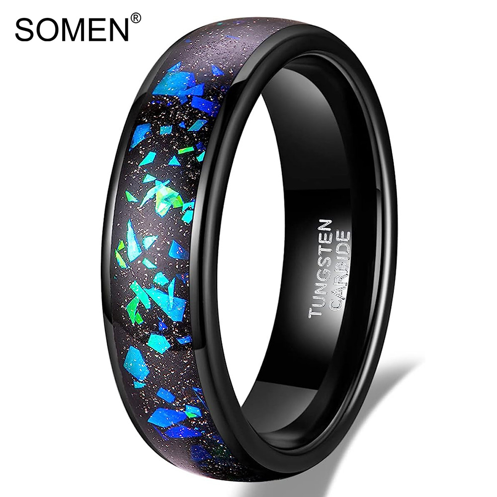 Somen แหวนแต่งงาน ทังสเตนคาร์ไบด์กาแล็กซี่โอปอล และทราย ฝังขอบเอียง 6 มม. หลายสี สําหรับผู้ชาย ผู้หญิง ไซซ์ 5-13