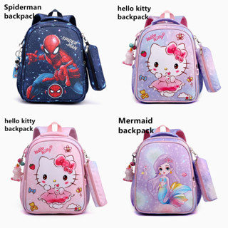 กระเป๋าเป้สะพายหลัง ลาย hello kitty นางเงือก สไปเดอร์แมน คุณภาพสูง สําหรับเด็ก