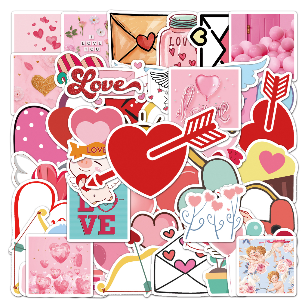 50 ชิ้นน่ารักคนรักสติกเกอร์วันวาเลนไทน์กันน้ํา DIY สําหรับโทรศัพท์แล็ปท็อปรถสติกเกอร์ Creative Home Decal