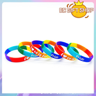 Ecgift SW006 สร้อยข้อมือยางซิลิโคน ลาย Love Is Love สีรุ้ง หกสี สําหรับทุกเพศ