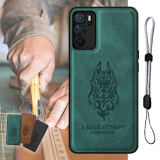 เคสหนัง ลายหมาป่า หรูหรา พร้อมเชือกคล้องโทรศัพท์ ปรับได้ สําหรับ OPPO A16 A16s