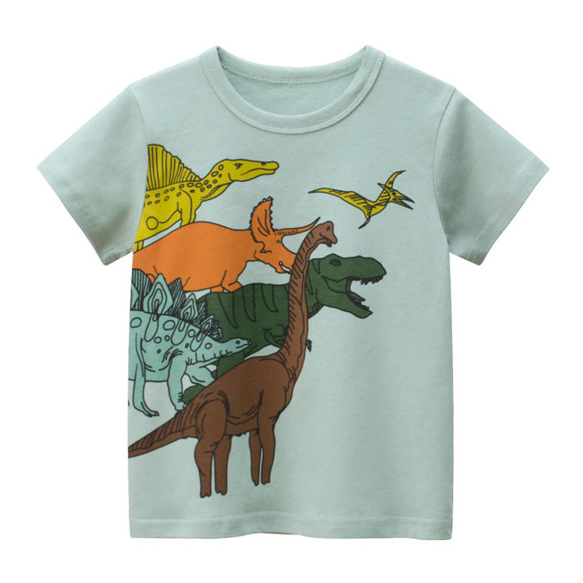 Cartoon Dinosaur Printed Kids Tops Shirts Clothing Boys Girls Fashion Cotton Short Sleeve T-shirt 4 Colors