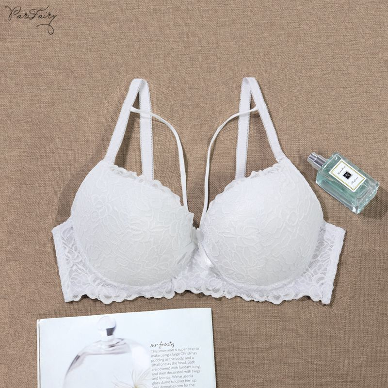 Parifairy Cross สายรัดสีทึบลูกไม ้ Bra ถ ้ วย B 3/4 Cup Bra พร ้ อมลวดไม ่ มีโฟม 34B 36B 38B 40B-7004