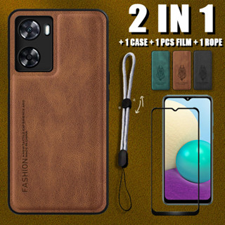 2 IN 1 เคสโทรศัพท์มือถือหนัง เซรามิค ป้องกันหน้าจอ และเชือกปรับได้ หรูหรา สําหรับ OPPO A57 4G A77 4G A57e A57s A77s