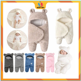 ถุงนอนผ้าห่ม ผ้าฟลีซ มีฮู้ด แบบนิ่ม ลายหมี สําหรับเด็กทารกแร…