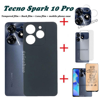 4in1 เคสโทรศัพท์ ซิลิโคนนุ่ม Tecno Spark 10 Pro เคสโทรศัพท์ กันกระแทก + ฟิล์มเซรามิค นิ่ม + ฟิล์มเลนส์ + ฟิล์มด้านหลัง