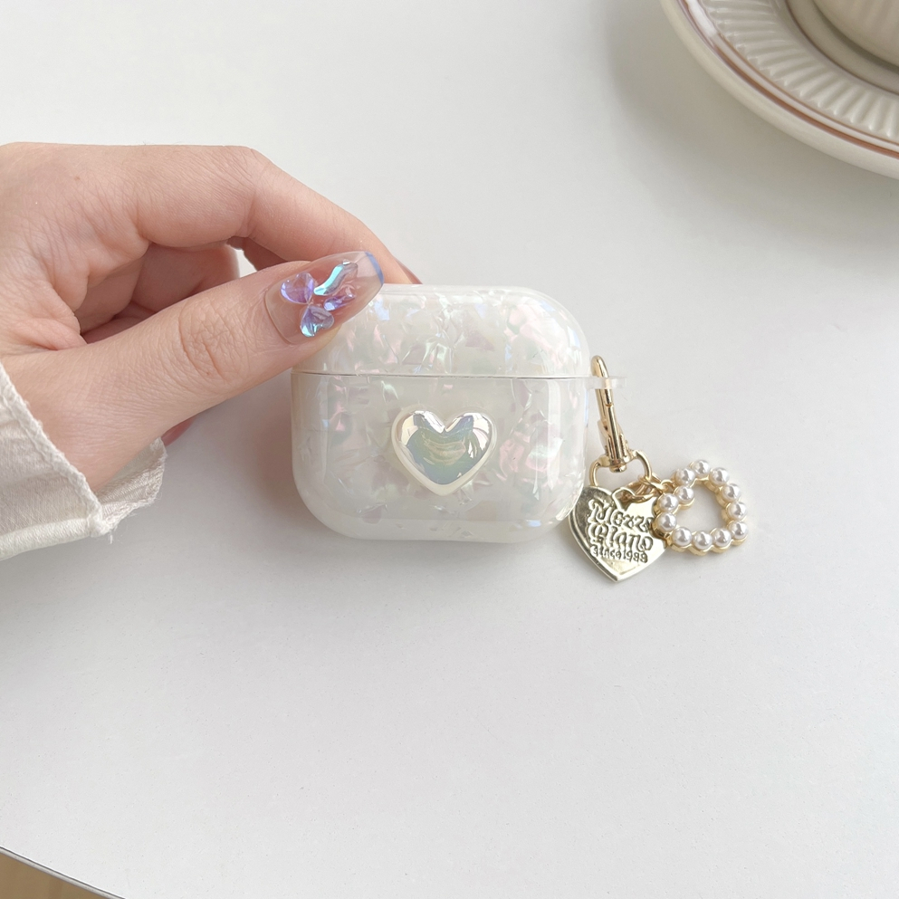 Laser Heart with Love Pendant case for airpods pro gen 2 1 2 3 4 pro cover with พวงกุญแจ