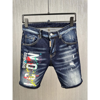 DSQUARD2 Street Fashion Men Shorts Blue Slim Elastic Button Letter Logo Hip Hop กางเกงยีนส์ขาสั้นผู้ชาย