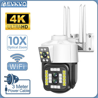 Evkvo กล้องวงจรปิดรักษาความปลอดภัย 8MP 4K หน้าจอคู่ WiFi IP กันน้ํา ซูม 10X มองเห็นกลางคืน 30 เมตร