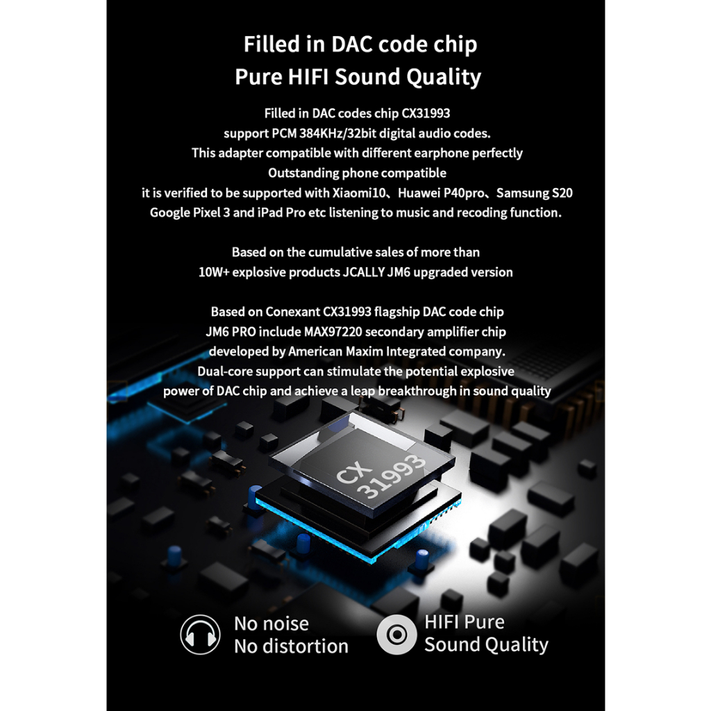 Jcally JM6 Pro ชุดหูฟังดิจิทัล Type-C เป็น 3.5 มม. CX31993 Hifi DAC แบบพกพา USB
