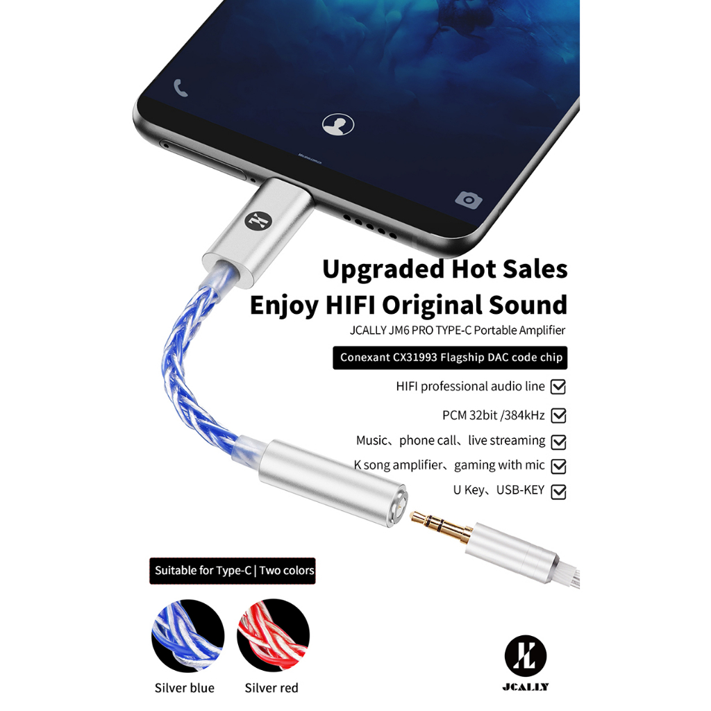 Jcally JM6 Pro ชุดหูฟังดิจิทัล Type-C เป็น 3.5 มม. CX31993 Hifi DAC แบบพกพา USB