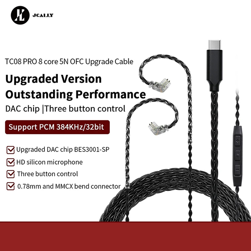Jcally สายเคเบิลอัพเกรดหูฟัง TC08 PRO TC08 ชุบเงิน TYPE-C พร้อมไมโครโฟน MMCX 2Pin 0.75 0.78 QDC สําหรับ KZ KBEAR TRN 7HZ TFZ
