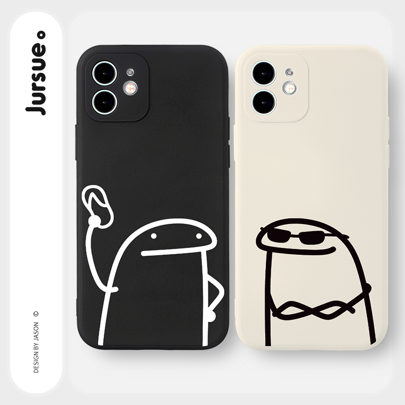 JURSUE เคสคู่ เคสไอโฟน คู่รัก กันกระแทกซิลิโคนนุ่มน่ารักตลก เคสโทรศัพท์ สีดำ Compatible for iPhone 16 15 14 13 12 11 Pro Max SE 2020 X XR XS 8 7 Plus พลัส Y3243