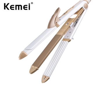 Kemei 3 in 1 เครื่องหนีบผมตรง เซรามิค เหล็กแบน พร้อมหวีหนีบข้าวโพด ยืดผมตรง ทําความร้อนทันที KM-1213