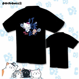 เสื้อยืดแขนสั้นลําลอง ระบายอากาศได้ดี แบบแห้งเร็ว ลาย HELLO KITTY สําหรับผู้ชาย และผู้หญิง