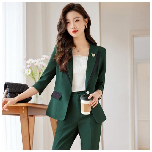 มิซูชอป ♥ เวอร์ชั่นเกาหลี Classy Style Three-Quarter Sleeve Color Matching Slimmer Look Business OL 