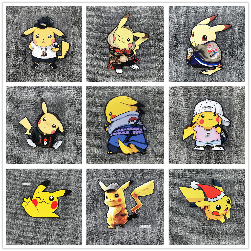 สติ๊กเกอร์ติดรถ Pokémon Pikachu อะนิเมะสติ๊กเกอร์สะท้อนแสงน่ารักสําหรับกันชนท้ายรถกระจกแล็ปท็อปรถจักรยานยนต์