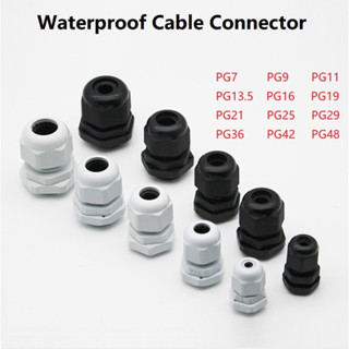 50/20/10/5Pcs  Waterproof Cable Connector Gland  Plastic Seal Joint Nylon IP68 PG7 PG9 PG11 PG13.5 PG16  PG19 PG21 PG25 PG29 PG36 PG42 PG48 White Black Cable Fixing Nylon Connectorข้อต่อเชื่อมสายเคเบิลไนล่อน กันน้ํา