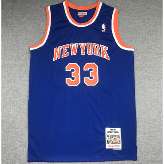 New NBA กางเกงนิวยอร์ก สําหรับผู้ชาย #เสื้อกีฬาบาสเก็ตบอล ปักลาย Patrick Ewing 33 สีฟ้า สไตล์เรโทร