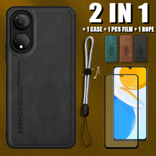 เคสหนังหรูหรา 2 IN 1 สําหรับ Honor X7 พร้อมตัวป้องกันหน้าจอเซรามิค และเชือกปรับได้