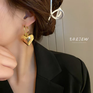 DREJEW ต่างหูโลหะ เข็มเงิน รูปตัวอักษร หัวใจ ออกแบบเรียบง่าย แฟชั่นสไตล์เกาหลี สําหรับผู้หญิง