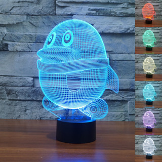 โคมไฟตั้งโต๊ะ LED รูปเพนกวินน่ารัก 3D ไล่โทนสี 7 สี QQ USB