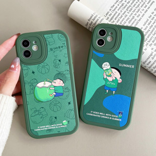 เคสโทรศัพท์หนัง ซิลิโคน TPU นิ่ม กันรอยเลนส์กล้อง ลายน้ํามะพร้าว สีเขียว แฟชั่น สําหรับ iPhone 14 13 12 11 XS XR X Pro Max 7 8 6 6s Plus | Xmd 041