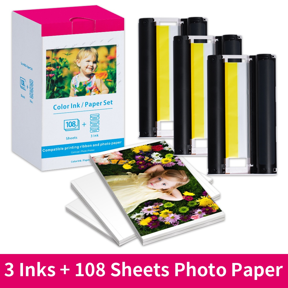 Photo Paper Ink Cassette Compatible Canon Selphy CP1300 Paper and Ink KP-108in 4 x 6 Paper Glossy For Canon SELPHY CP1500, CP1300, CP1200, CP1000, CP900