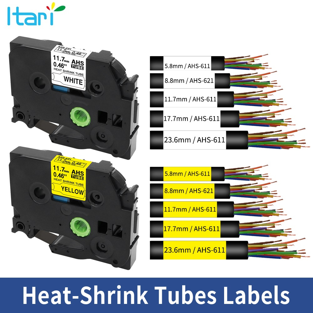 1PCS HSe-631 Heat Shrink Tubes เข้ากันได้กับเครื่องพิมพ์ฉลากบราเดอร์ PT-E300 PT-E500 ผู้ผลิตฉลาก