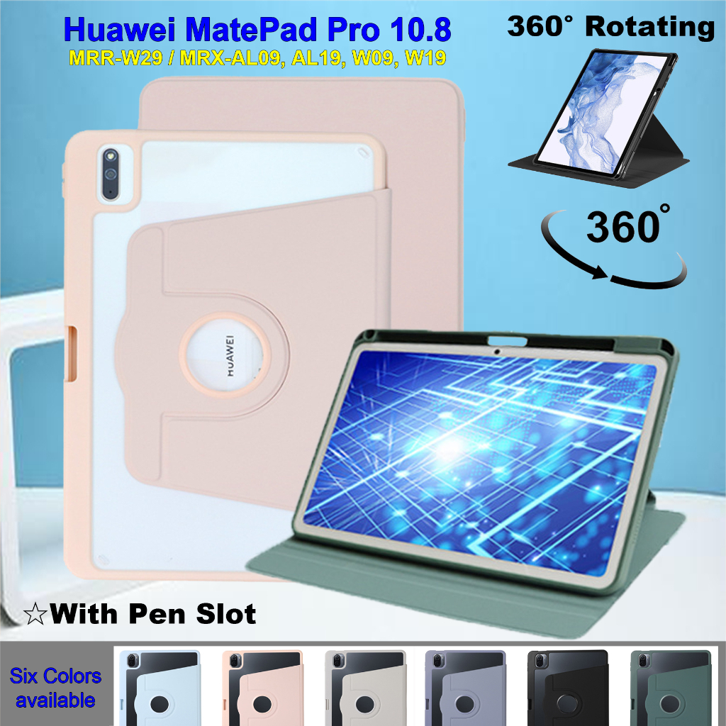 เคสแฟชั่น สําหรับ Huawei MatePad Pro 10.8 (2021/2019) 5G MRR-W29 MRX-AL09 AL19 MRX-W09 W19 360° เคสแท็บเล็ตอะคริลิคใส หมุนได้ พร้อมช่องใส่ปากกา หรูหรา