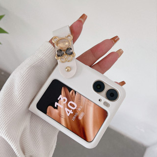 เคส OPPO Find N2 Flip เคสโทรศัพท์มือถือหนัง PU TPU นิ่ม ฝาพับ ประดับเพชร พลอยเทียม พร้อมสายคล้องสั้น ลายหมี สําหรับ Fold Case PU Leather Casing Flip Cover Soft TPU Bumper Shell With Rhinestone Diamond Bear Short Strap Mobile Phone Cover Casing  ซองมือถื