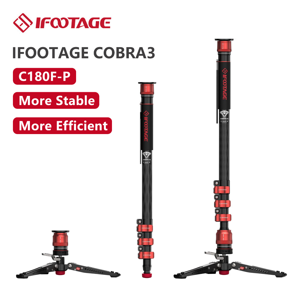 Ifootage Cobra 3 Camera Monopod C180F-P พร้อมตัวควบคุมการล็อคแป้นเหยียบ 71 นิ้ว คาร์บอนไฟเบอร์ 8 กก.