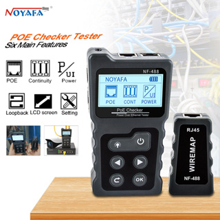 Noyafa NF-488 เครื่องทดสอบสายเคเบิลเครือข่ายอีเธอร์เน็ต LCD PoE cat5 cat6