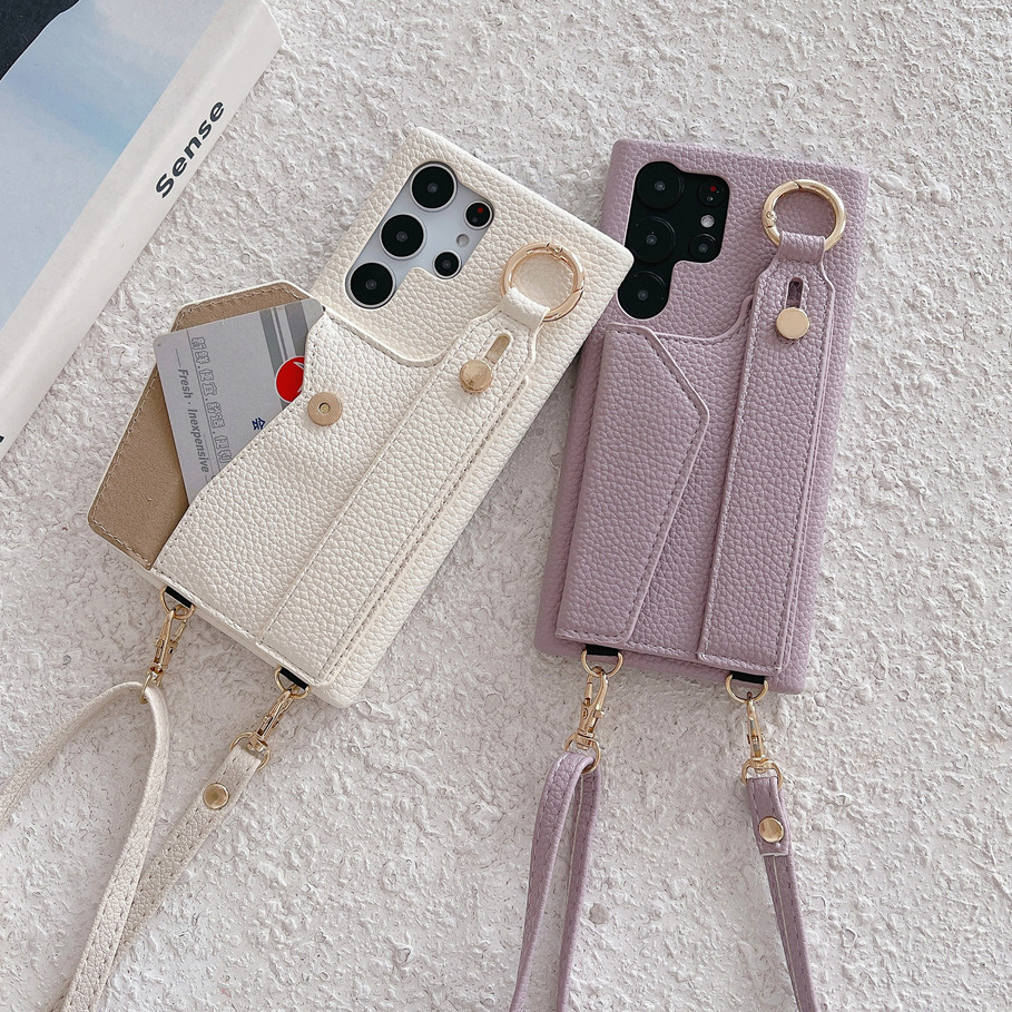 SAMSUNG หรูหราหนังCrossbodyสําหรับSamsung Galaxy S26 S25 S24 S23 Ultra S22 Plus A13 A22 A33 A53 A54 5Gสายรัดข้อมือกระเป๋าสตางค์ปกแข็งปกหลัง