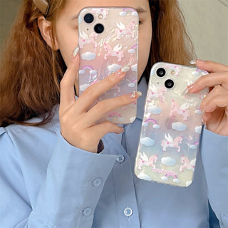 เคสโทรศัพท์มือถือ TPU แบบนิ่ม ลายก้อนเมฆ สายรุ้ง สําหรับ iphone 14 Pro Max 13 Pro Max 12 Pro Max