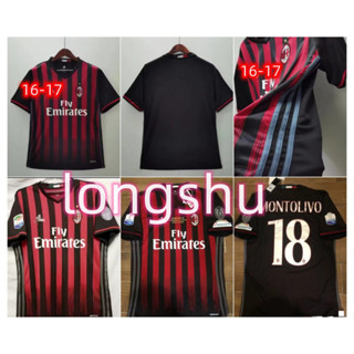 เสื้อกีฬาแขนสั้น ลายทีมชาติฟุตบอล AC milan 2016 2017 ชุดเหย้า สไตล์เรโทร ไซซ์ S-XXL