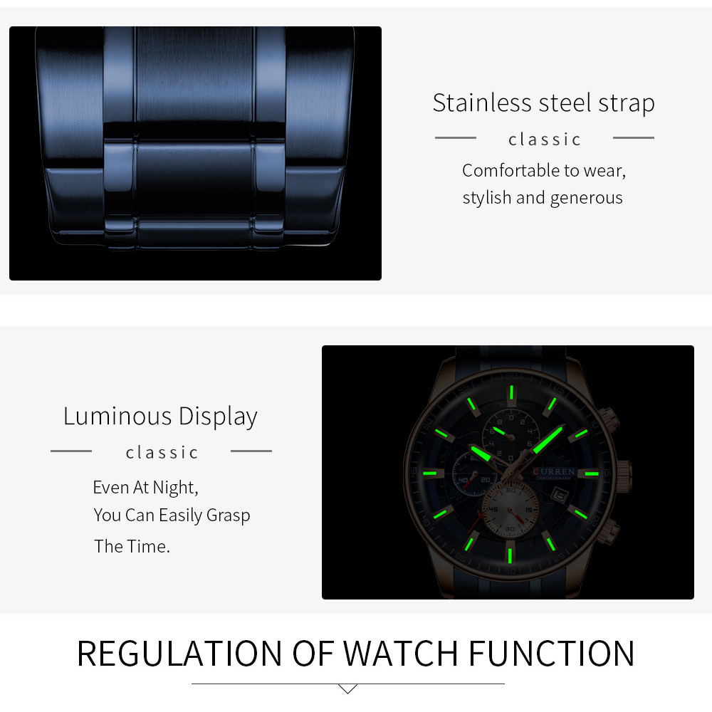Curren นาฬิกาข้อมือสปอร์ตลําลอง สายสแตนเลส กันน้ํา อเนกประสงค์ สําหรับผู้ชาย 8362X