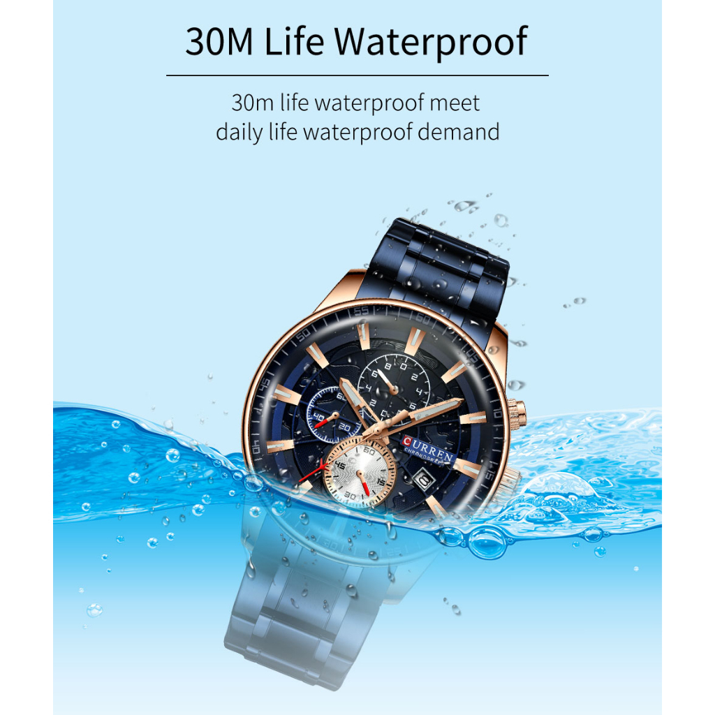 Curren นาฬิกาข้อมือสปอร์ตลําลอง สายสแตนเลส กันน้ํา อเนกประสงค์ สําหรับผู้ชาย 8362X