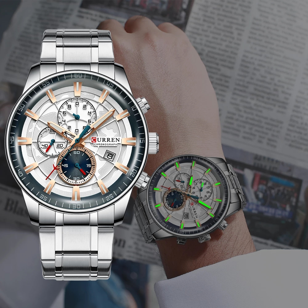 Curren นาฬิกาข้อมือสปอร์ตลําลอง สายสแตนเลส กันน้ํา อเนกประสงค์ สําหรับผู้ชาย 8362X
