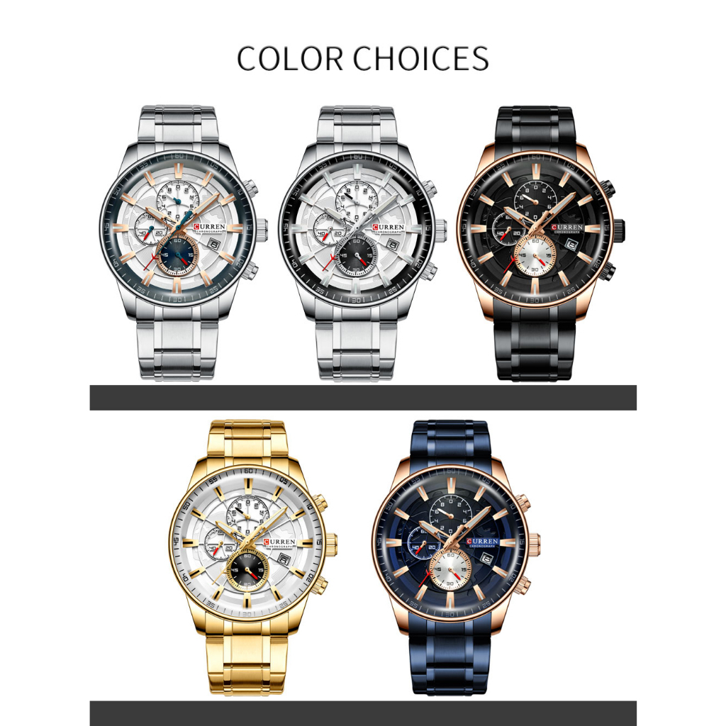 Curren นาฬิกาข้อมือสปอร์ตลําลอง สายสแตนเลส กันน้ํา อเนกประสงค์ สําหรับผู้ชาย 8362X