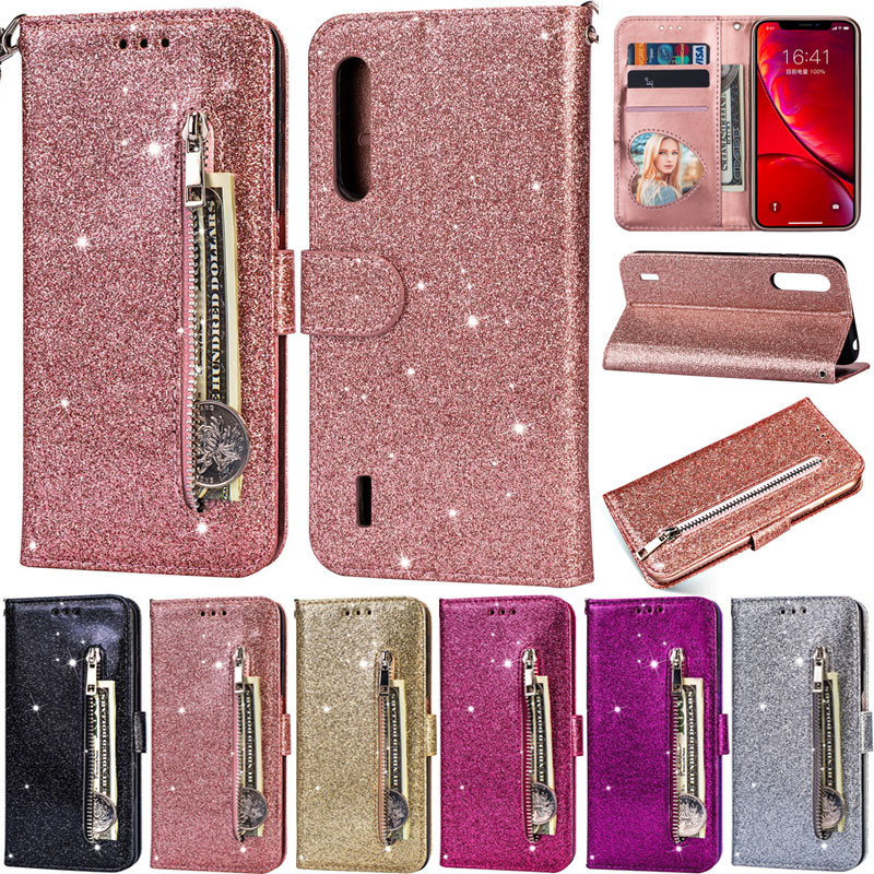 ซิปสําหรับ Samsung Galaxy A15 A50 A70 A50S A30S A21S A10 A20 A30 A10E A20E A10S A20S Luxury Glitter กระเป๋าสตางค์หนัง PU Flip Skin Stand Cover