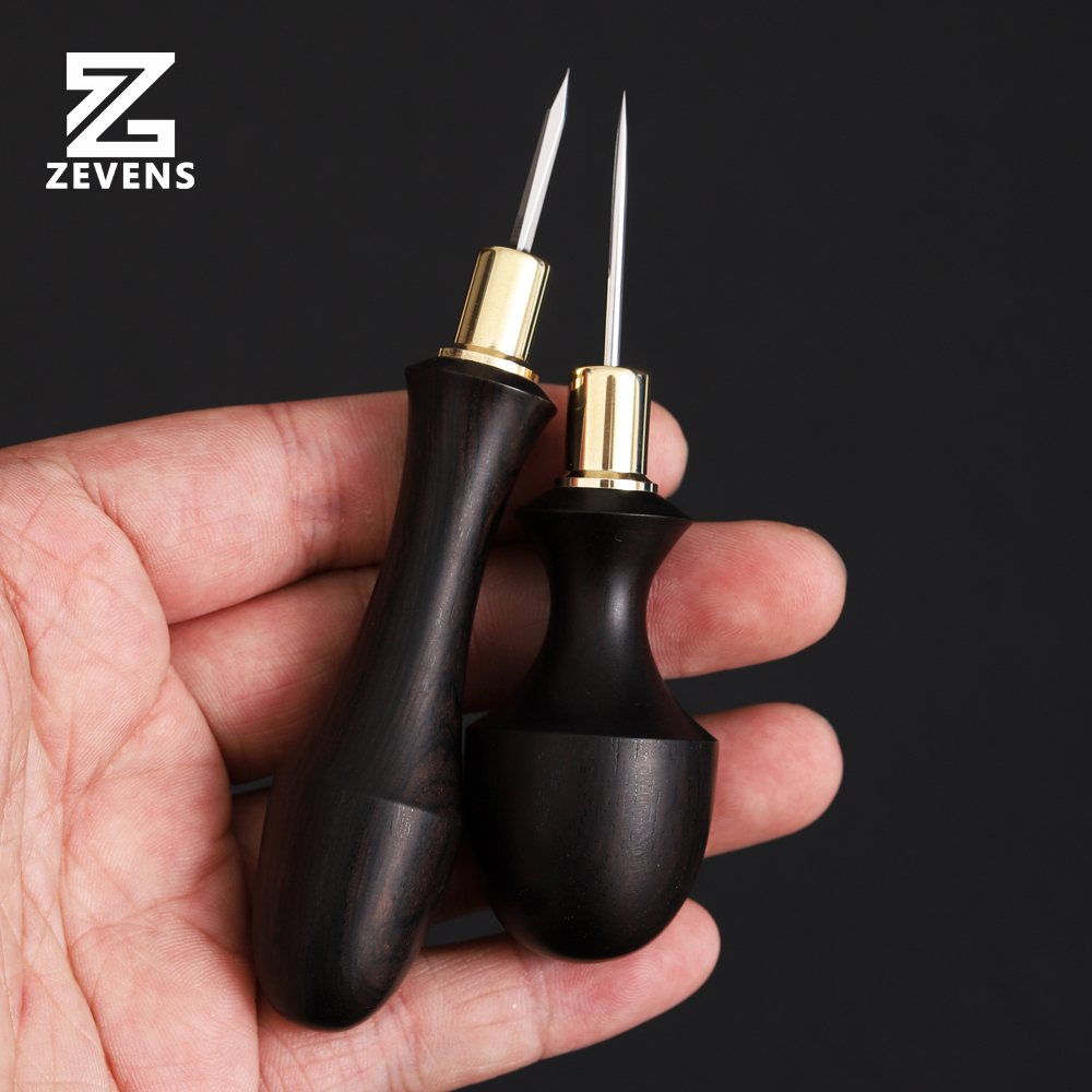ไม้จันทน์ Awl Through Hole Leather Handmade DIY Hand-Sewn เปลี่ยนหัวเพชร Awl ฝรั่งเศส Awl หกเพชรสว่านผ่านรูหนังการผลิต